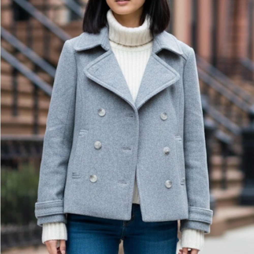 Abercrombie & Fitch Light Gray Double-Breasted Pea Coat